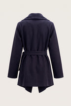 Manteau court ceinturé à col cascade