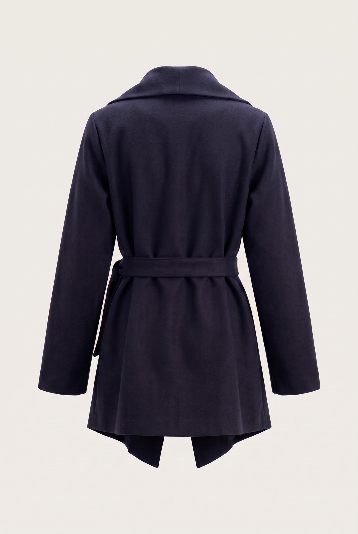Manteau court ceinturé à col cascade