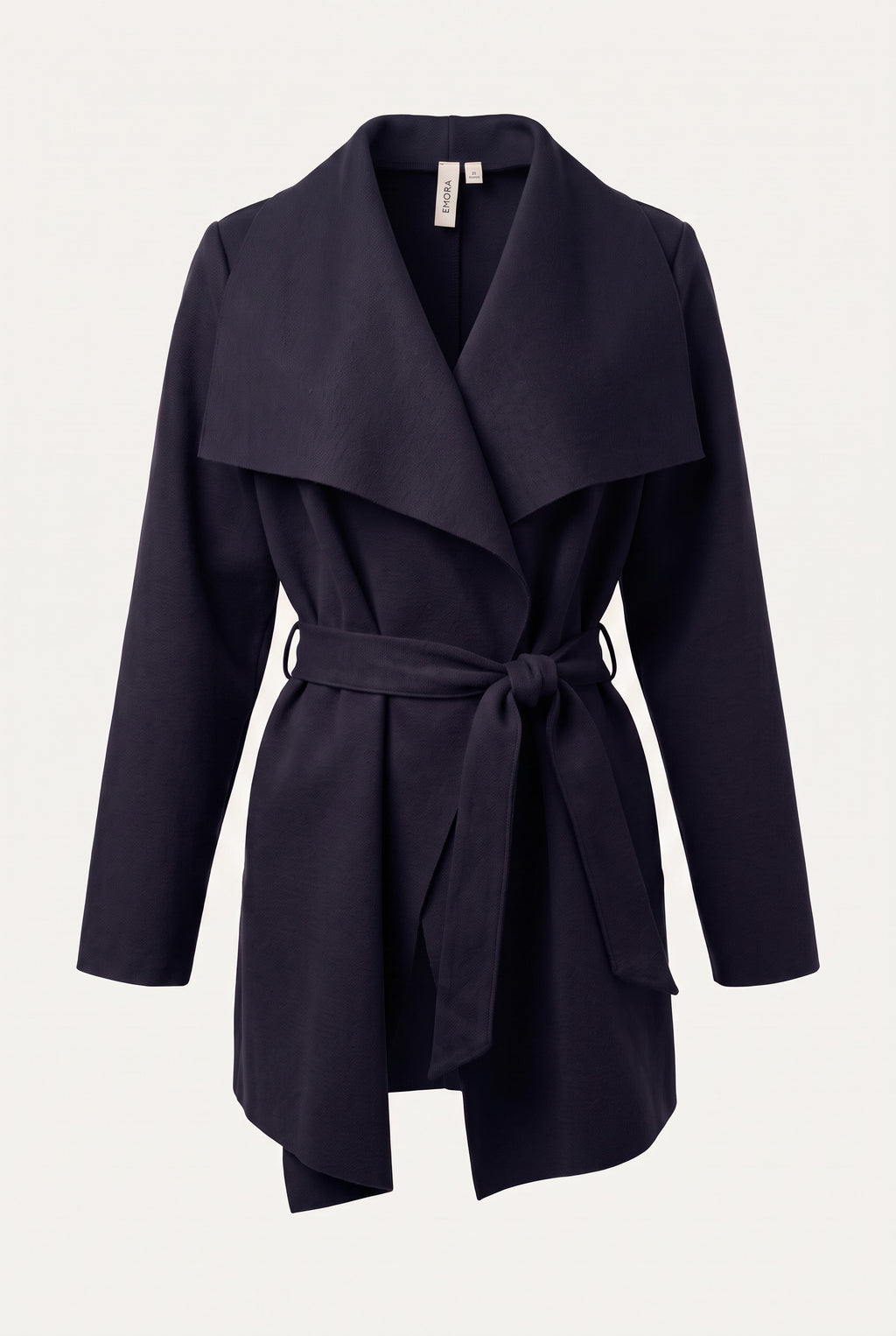 Manteau court ceinturé à col cascade