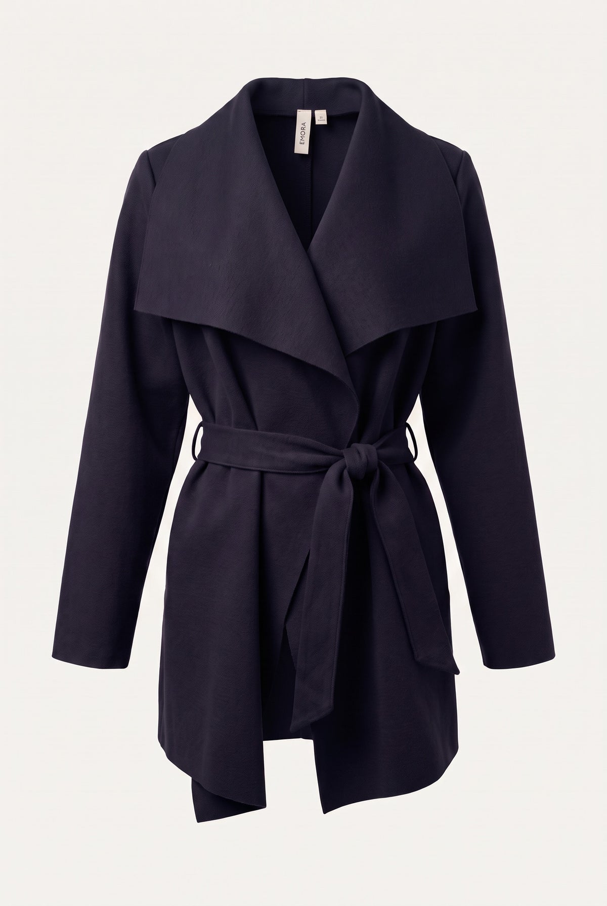 Manteau court ceinturé à col cascade