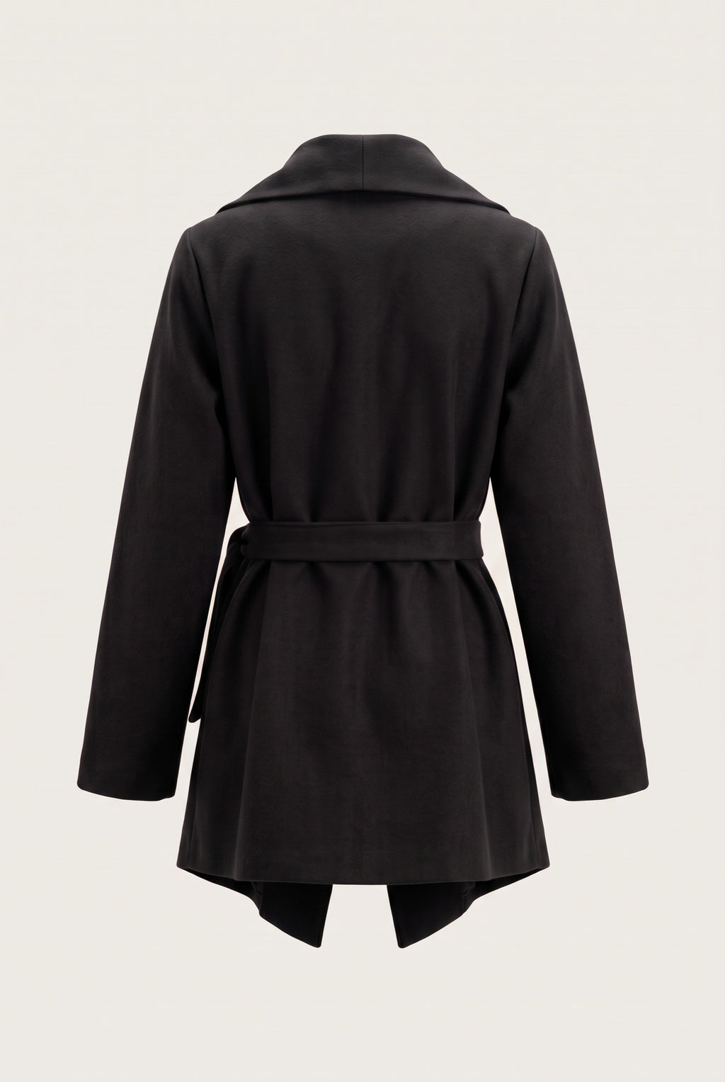 Manteau court ceinturé à col cascade