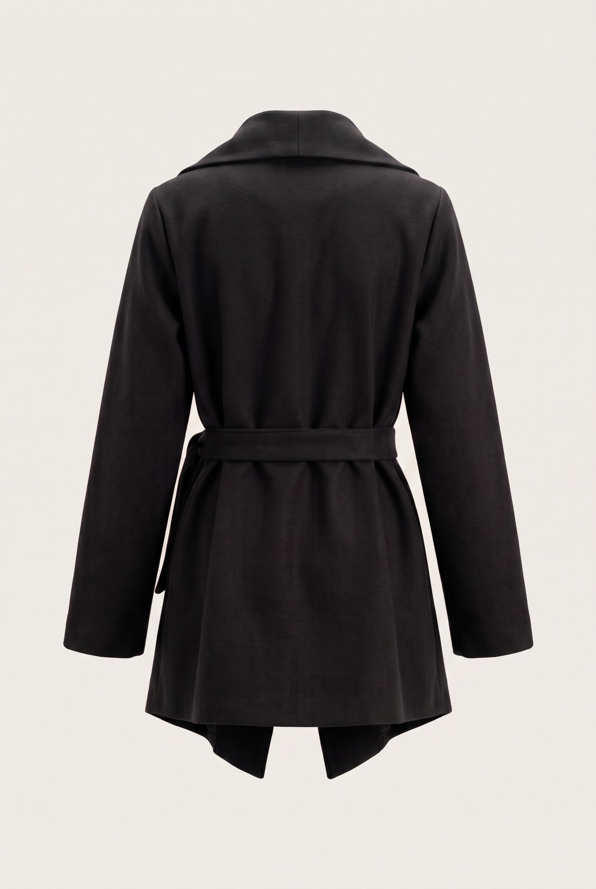 Manteau court ceinturé à col cascade