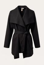 Manteau court ceinturé à col cascade