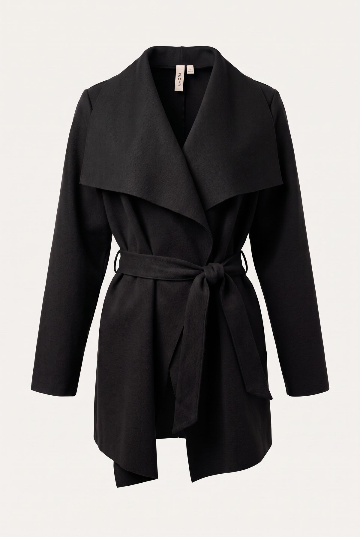 Manteau court ceinturé à col cascade