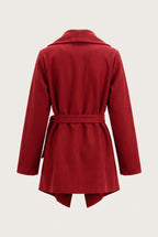 Manteau court ceinturé à col cascade