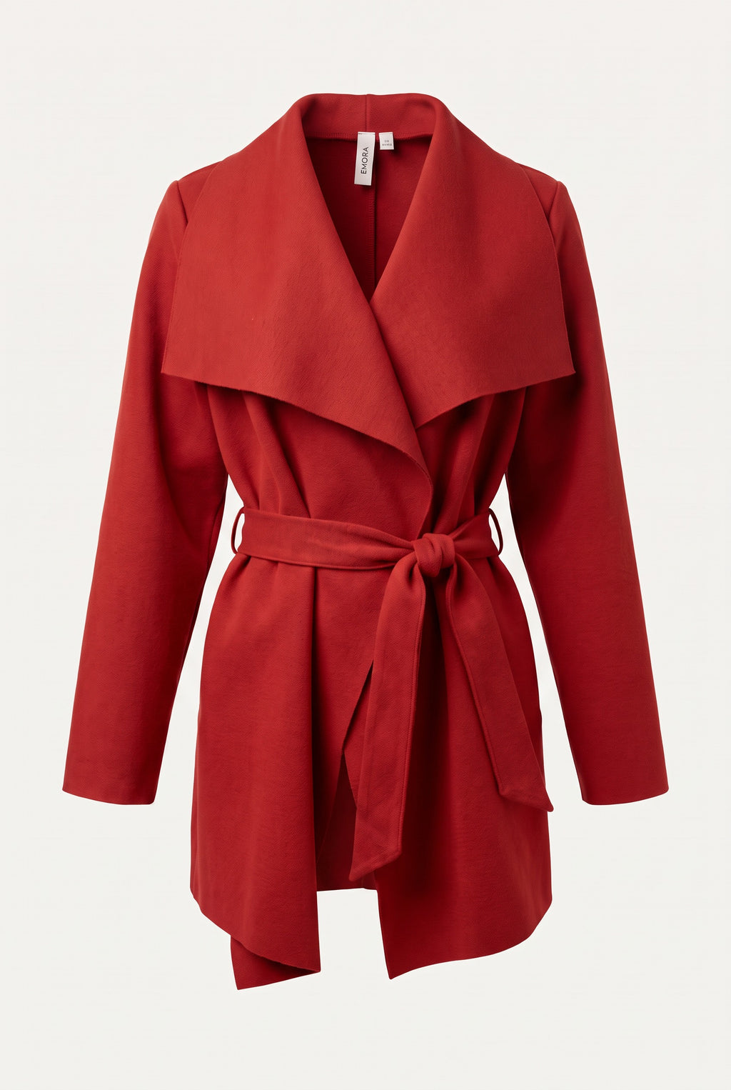 Manteau court ceinturé à col cascade