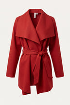 Manteau court ceinturé à col cascade