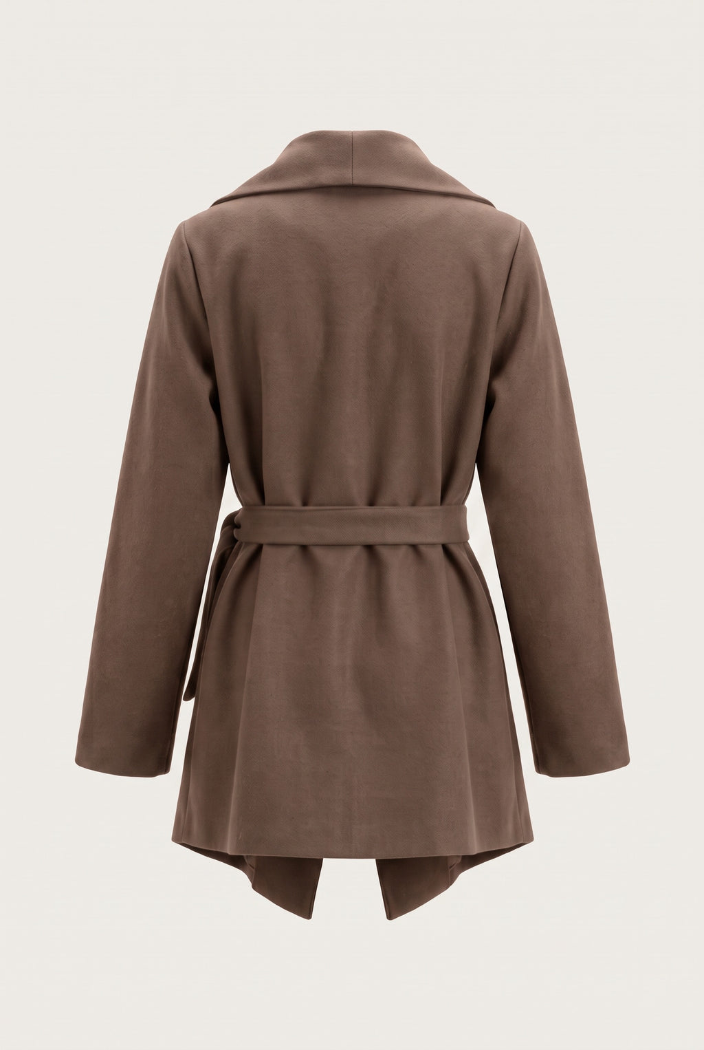 Manteau court ceinturé à col cascade
