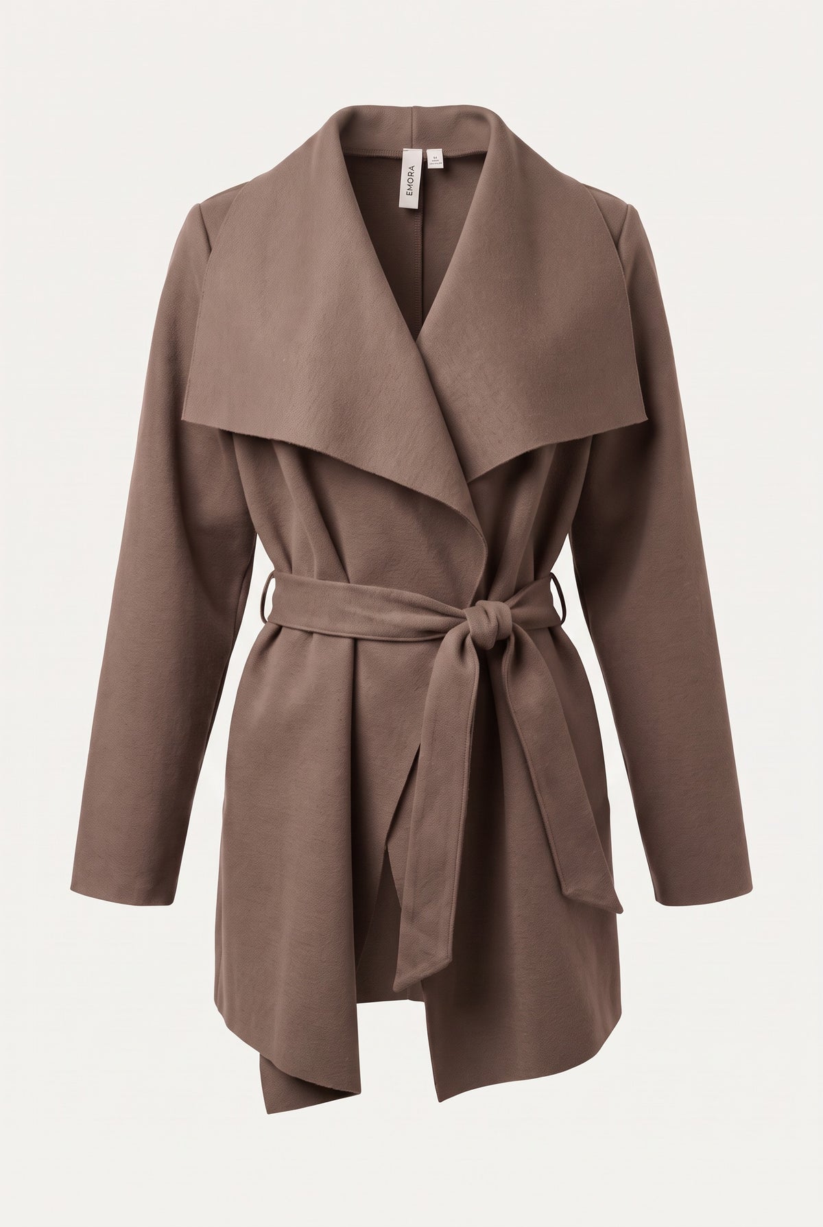 Manteau court ceinturé à col cascade