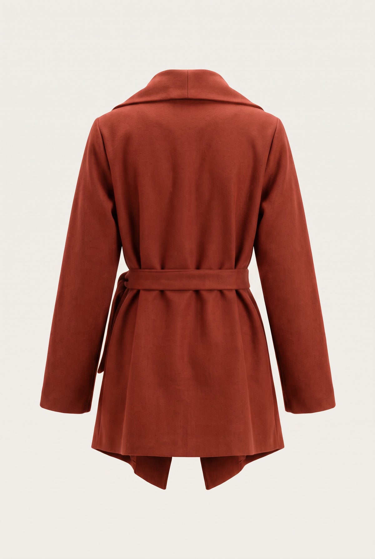 Manteau court ceinturé à col cascade