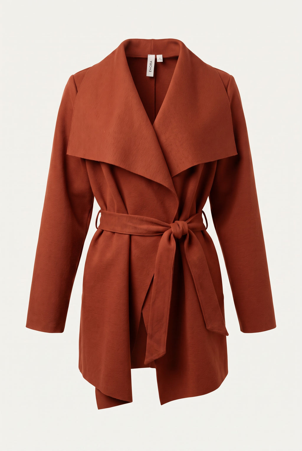 Manteau court ceinturé à col cascade