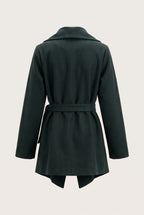 Manteau court ceinturé à col cascade