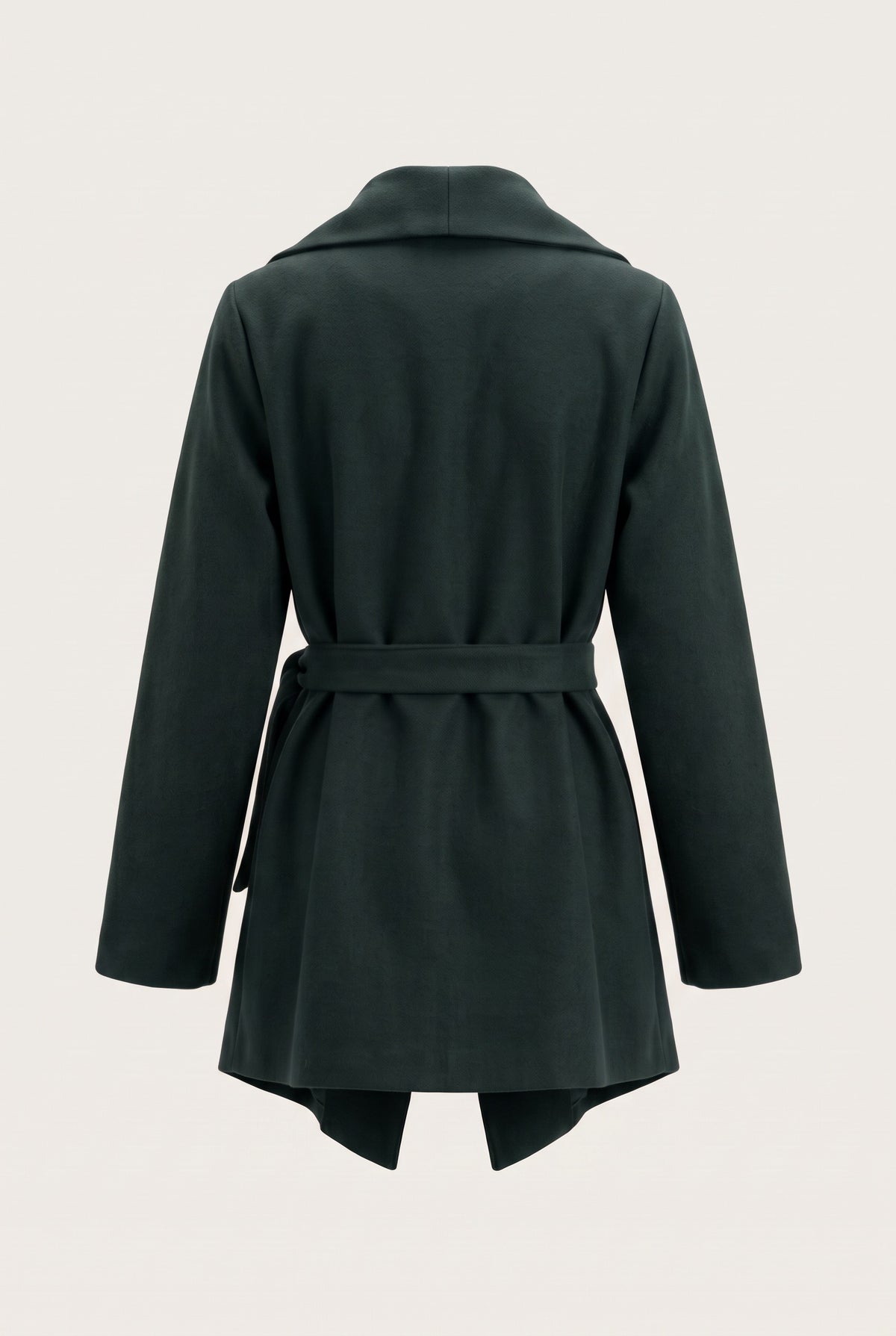 Manteau court ceinturé à col cascade
