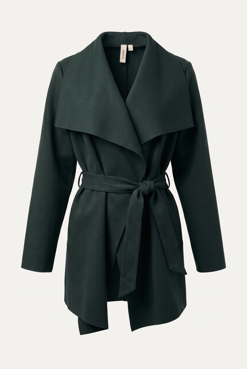 Manteau court ceinturé à col cascade