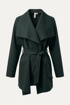 Manteau court ceinturé à col cascade