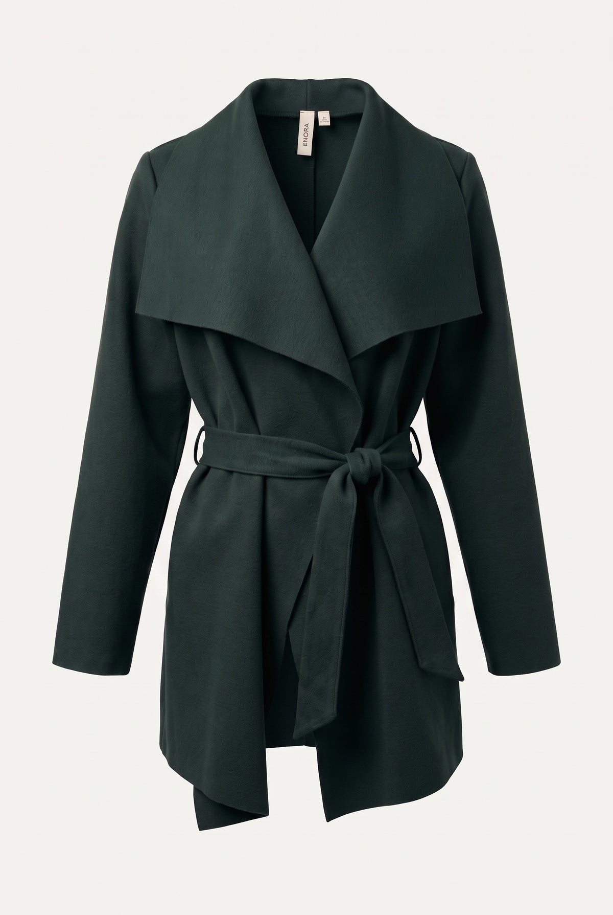 Manteau court ceinturé à col cascade