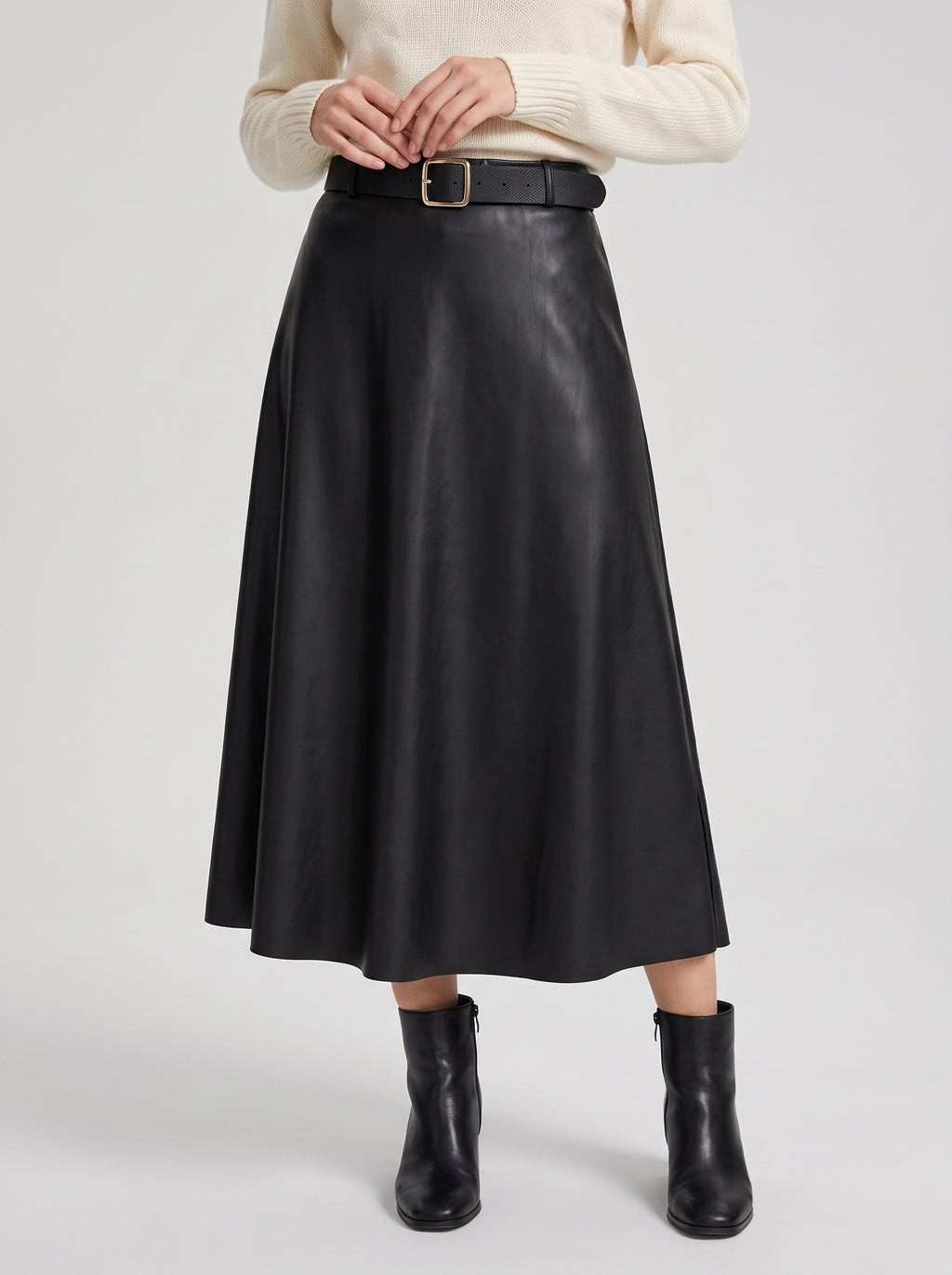 Jupe midi évasée effet cuir