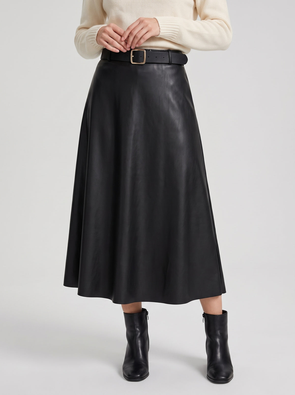 Jupe midi évasée effet cuir