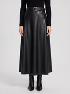 Jupe midi évasée effet cuir