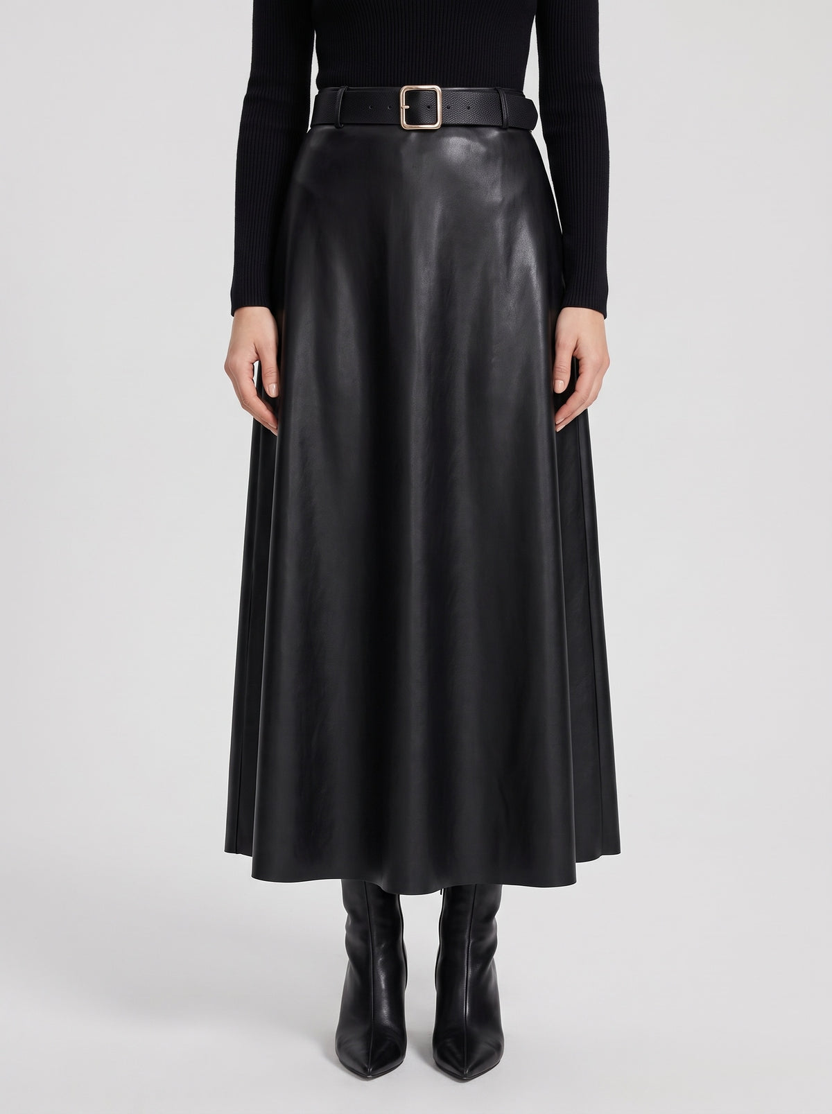 Jupe midi évasée effet cuir