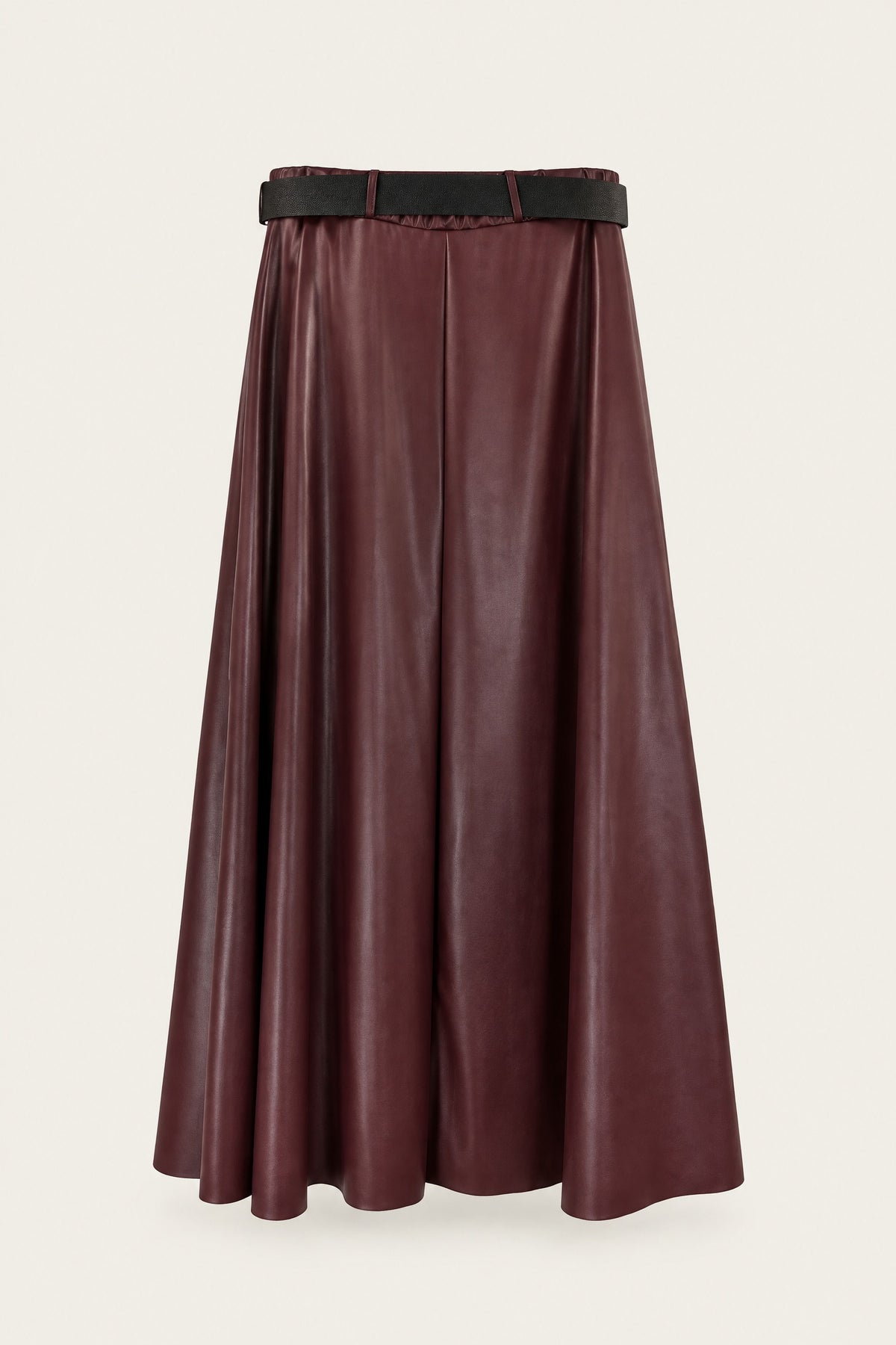 Jupe midi évasée effet cuir