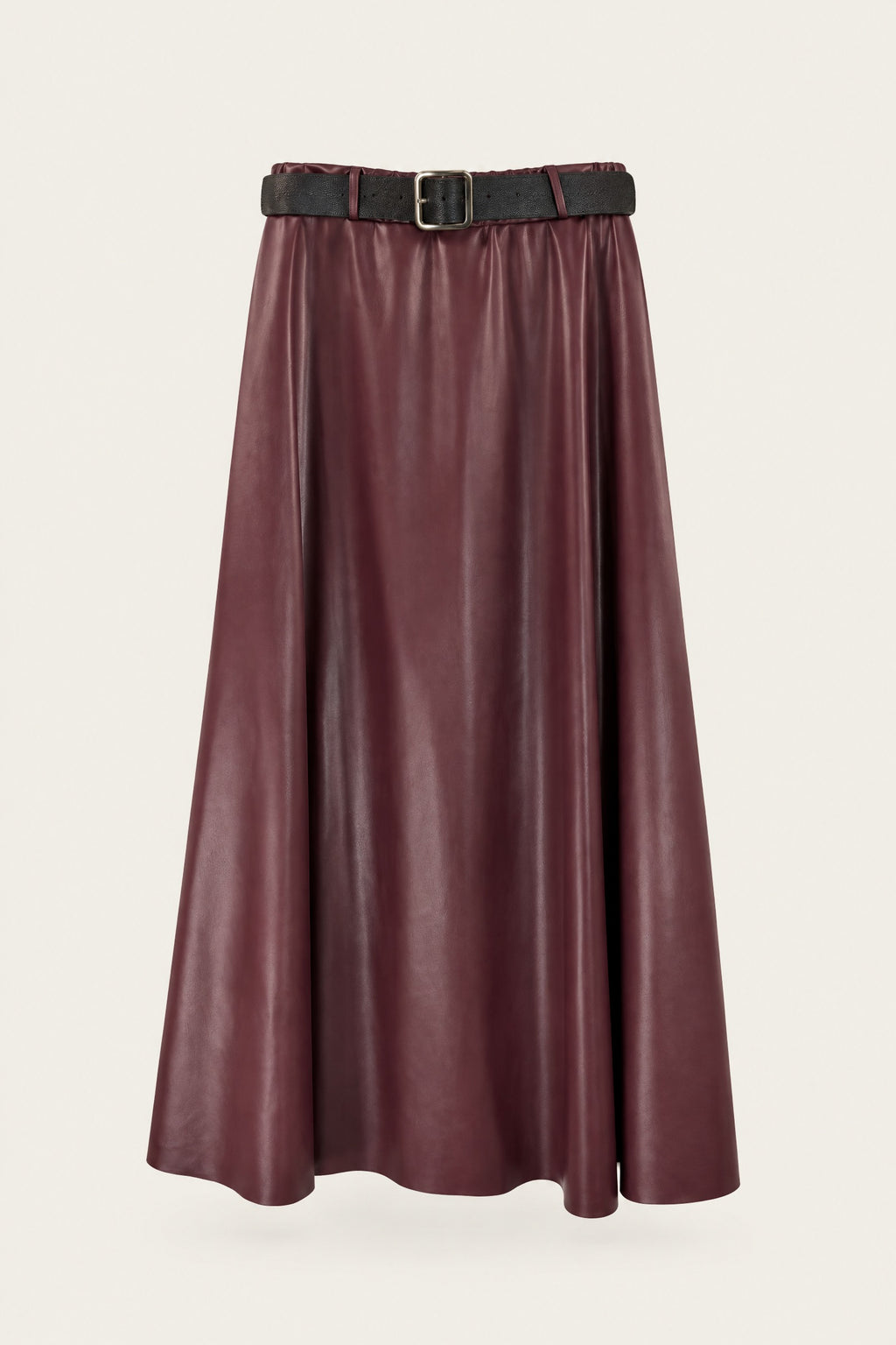 Jupe midi évasée effet cuir