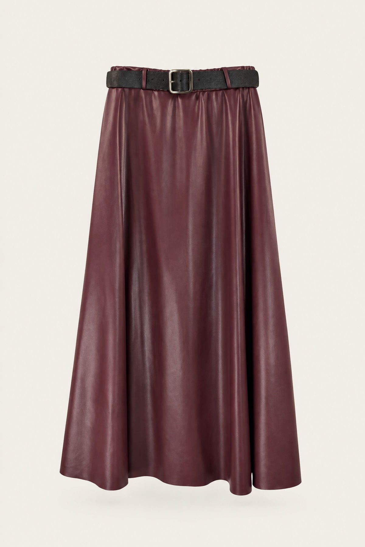 Jupe midi évasée effet cuir