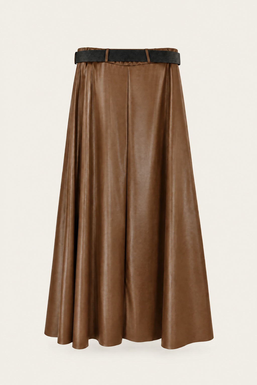Jupe midi évasée effet cuir