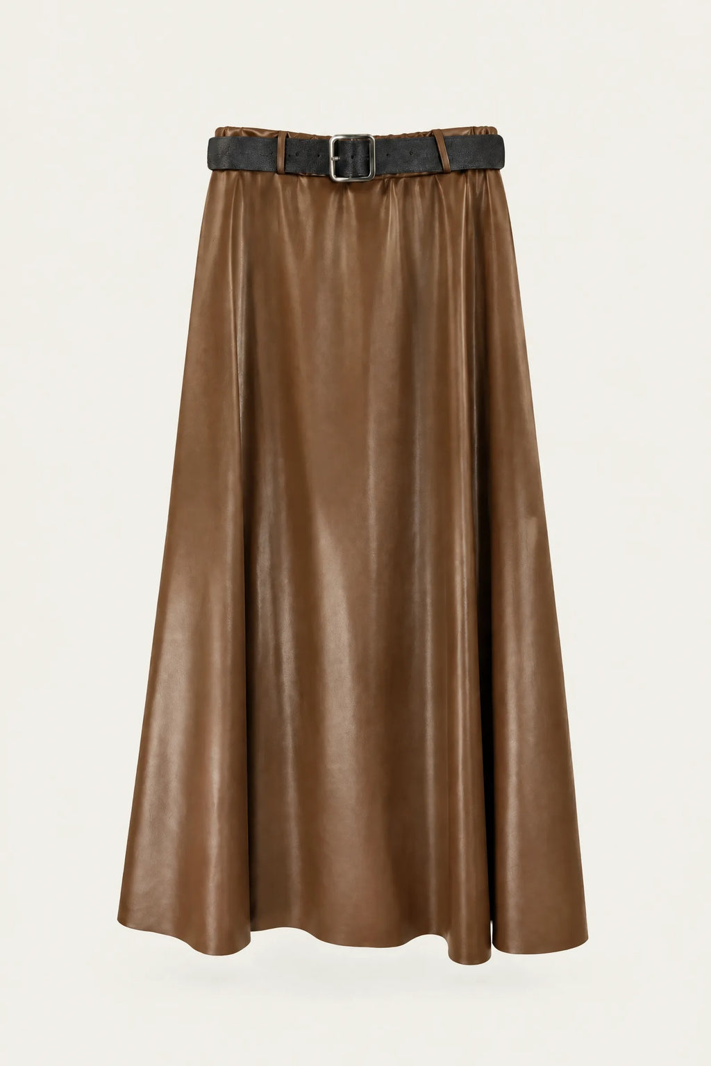 Jupe midi évasée effet cuir