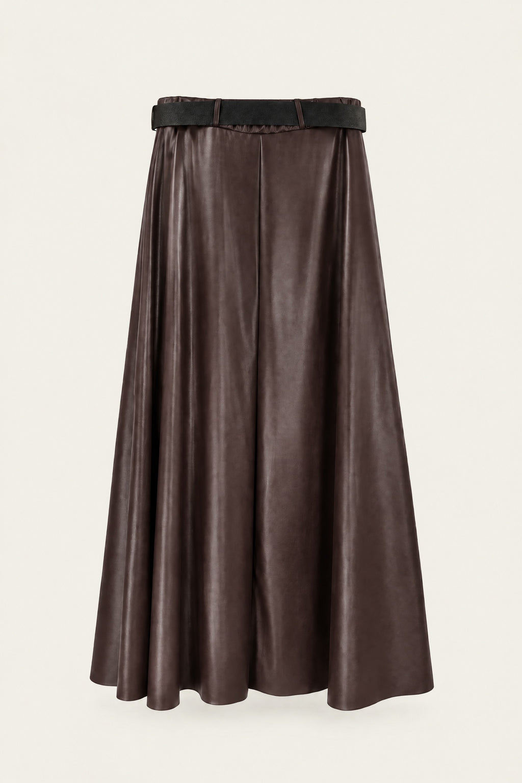 Jupe midi évasée effet cuir