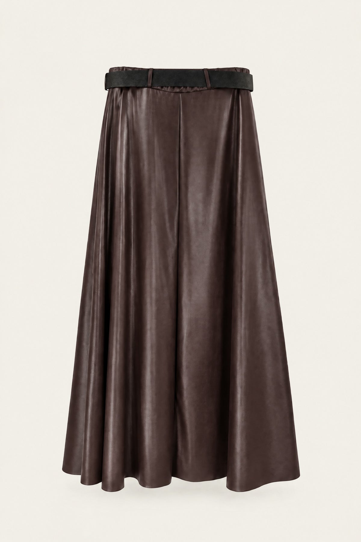 Jupe midi évasée effet cuir