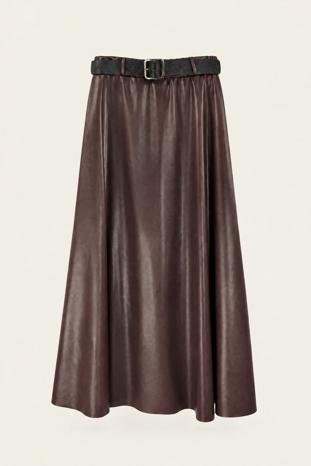 Jupe midi évasée effet cuir