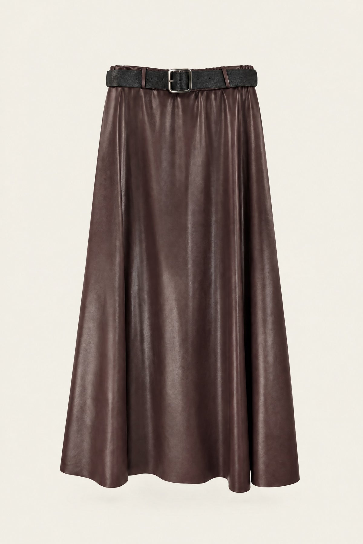 Jupe midi évasée effet cuir
