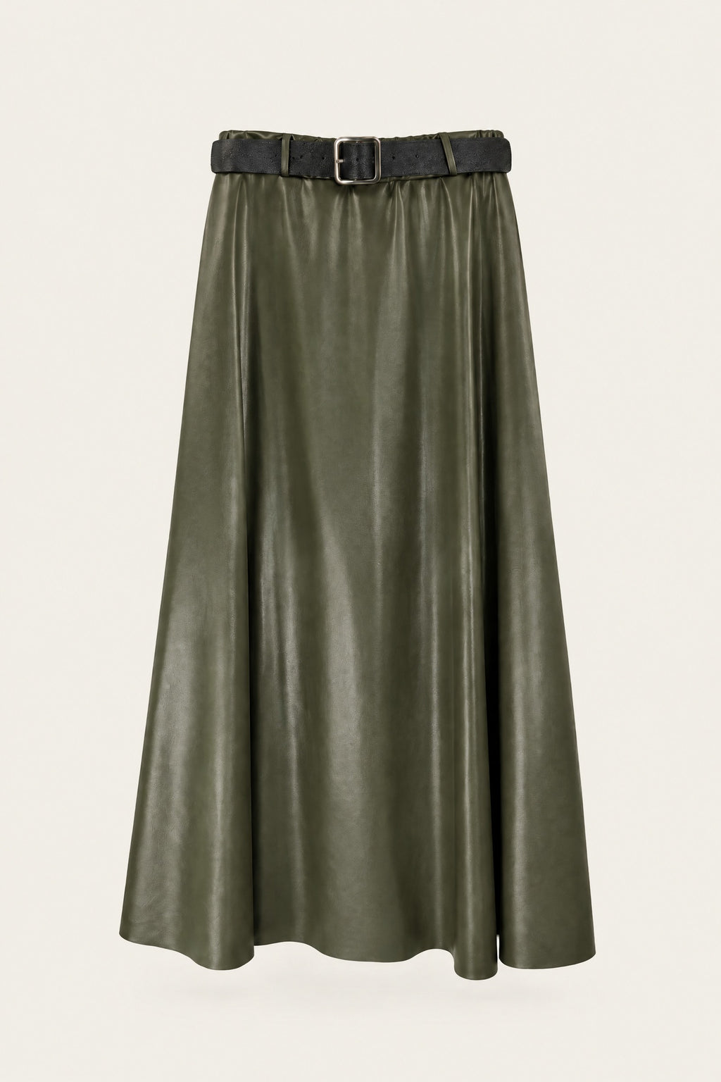 Jupe midi évasée effet cuir
