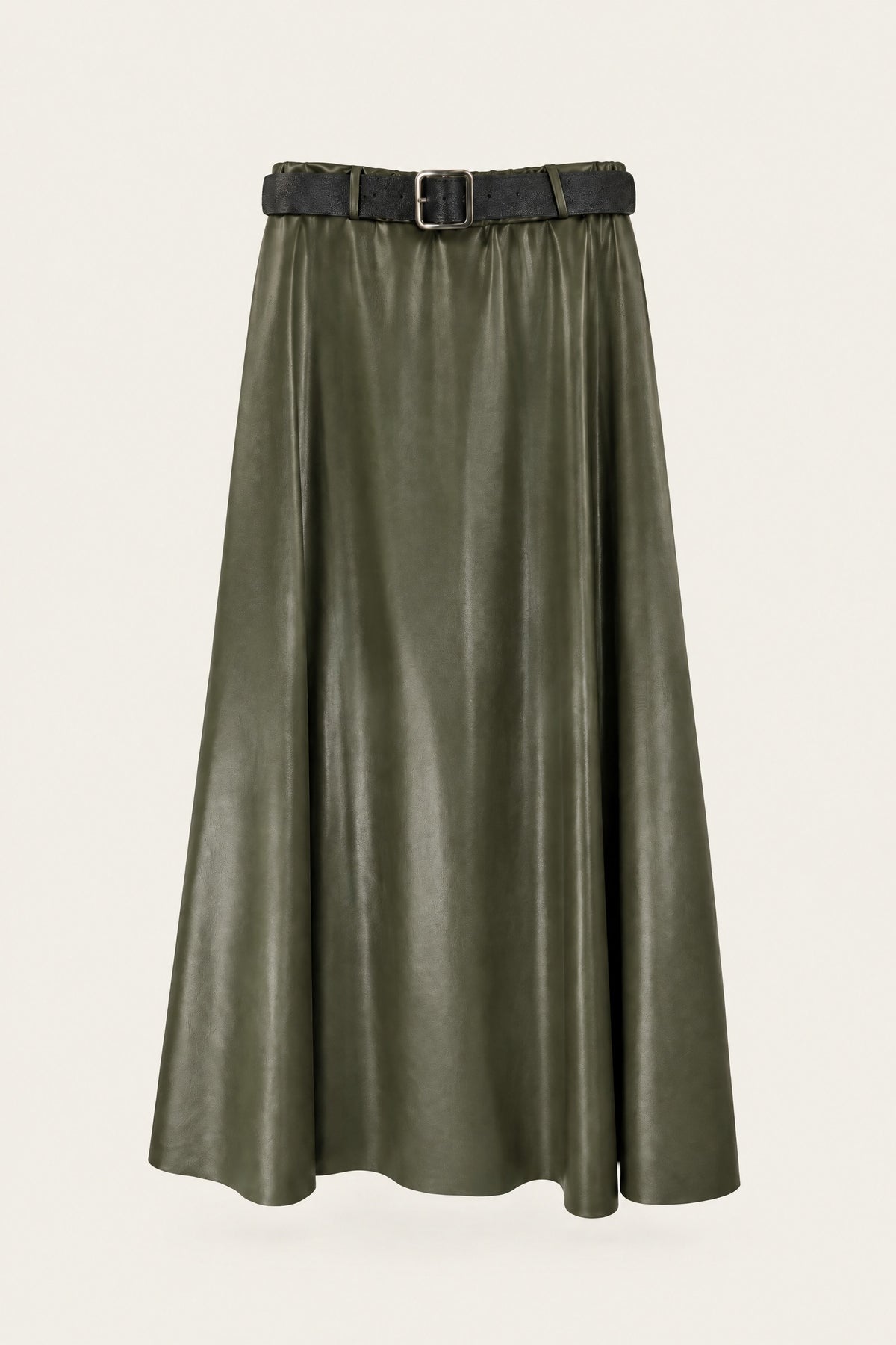 Jupe midi évasée effet cuir