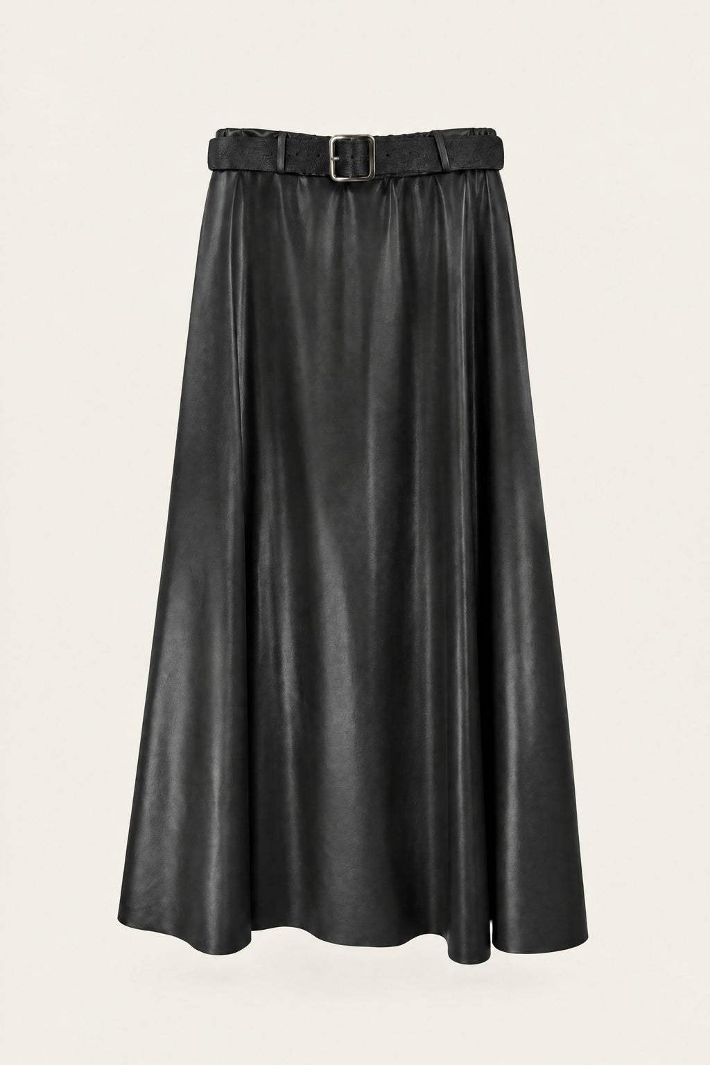 Jupe midi évasée effet cuir