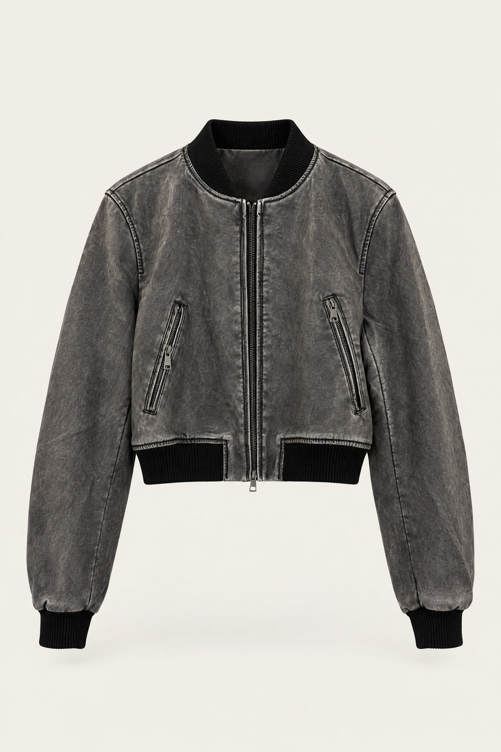 Blouson bomber court effet délavé – Gris – EMORA