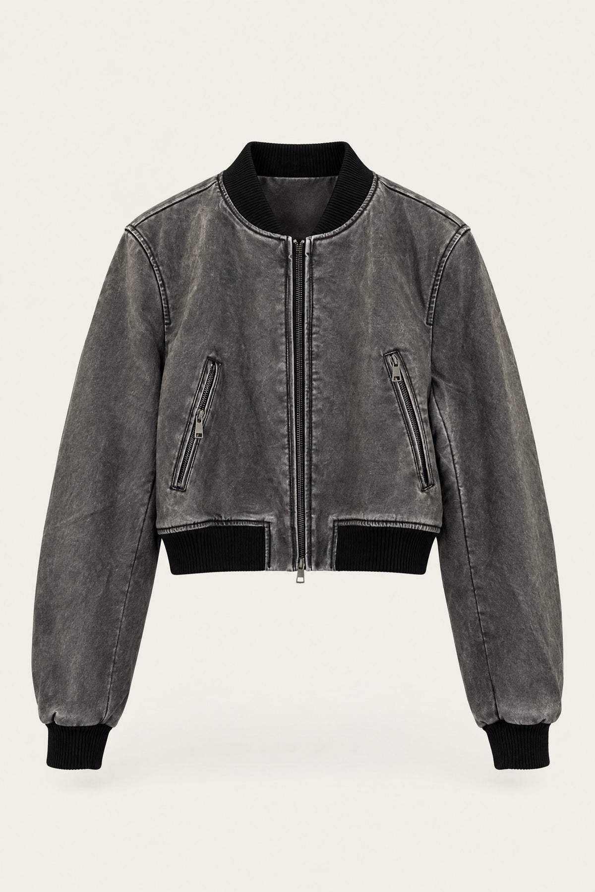 Blouson bomber court effet délavé – Gris – EMORA