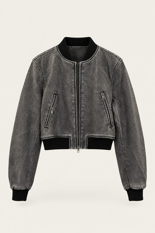 Blouson bomber court effet délavé – Gris – EMORA