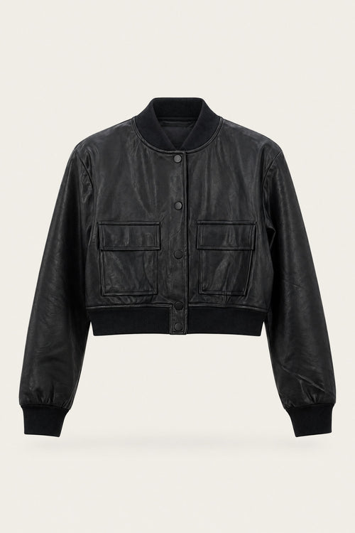 Blouson bomber court en similicuir – Noir – EMORA