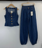 Ensemble en denim corset et jean ballon – photo produit – EMORA