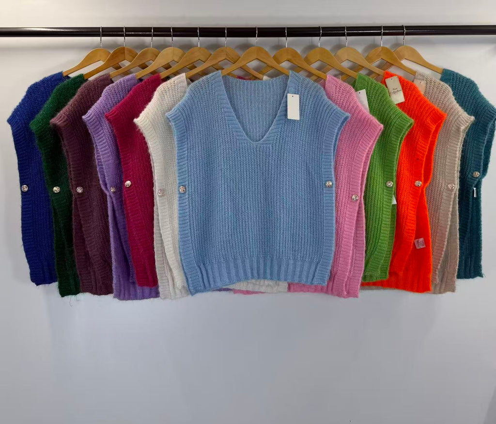 Pull sans manches en maille col V