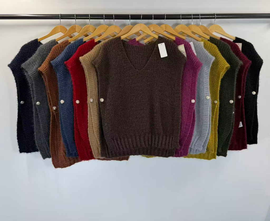 Pull sans manches en maille col V