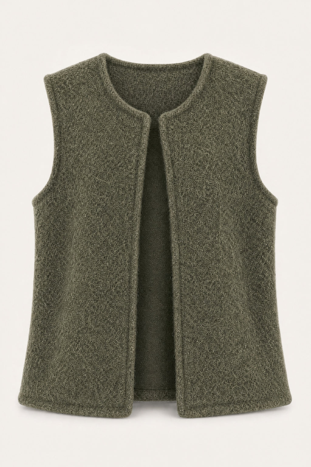 Gilet sans manches effet laine – Kaki – vue de face – EMORA