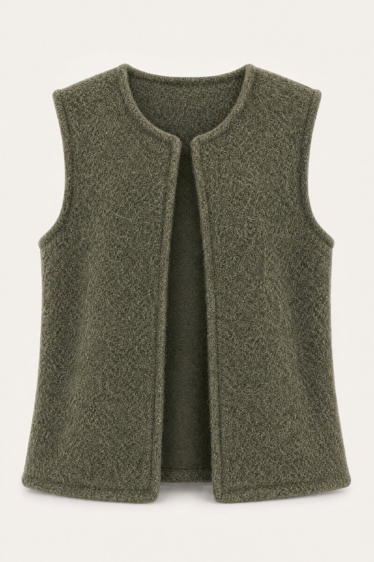 Gilet sans manches effet laine – Kaki – vue de face – EMORA