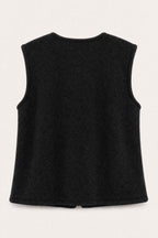Gilet sans manches effet laine – Noir – vue de dos – EMORA