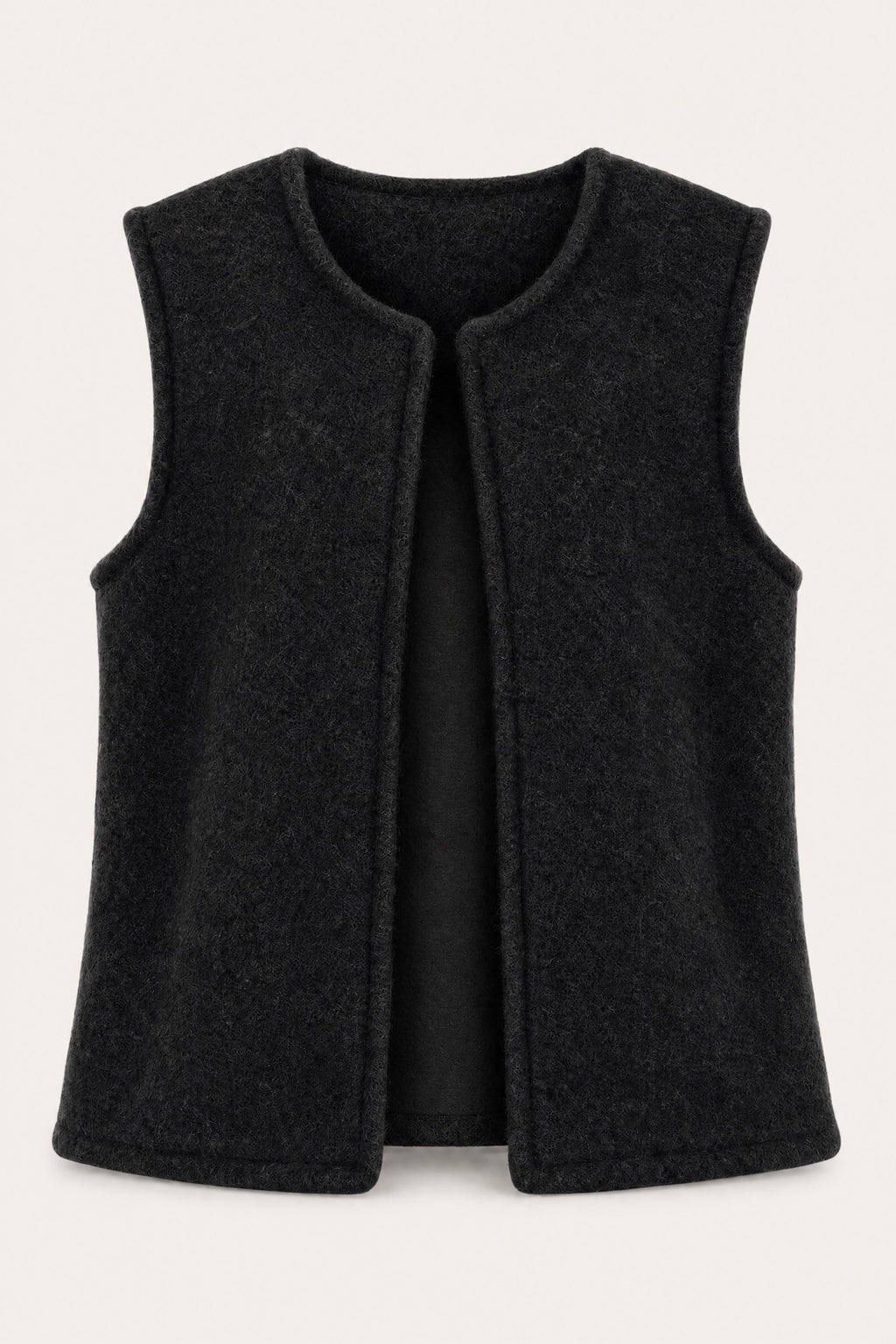 Gilet sans manches effet laine – Noir – vue de face – EMORA