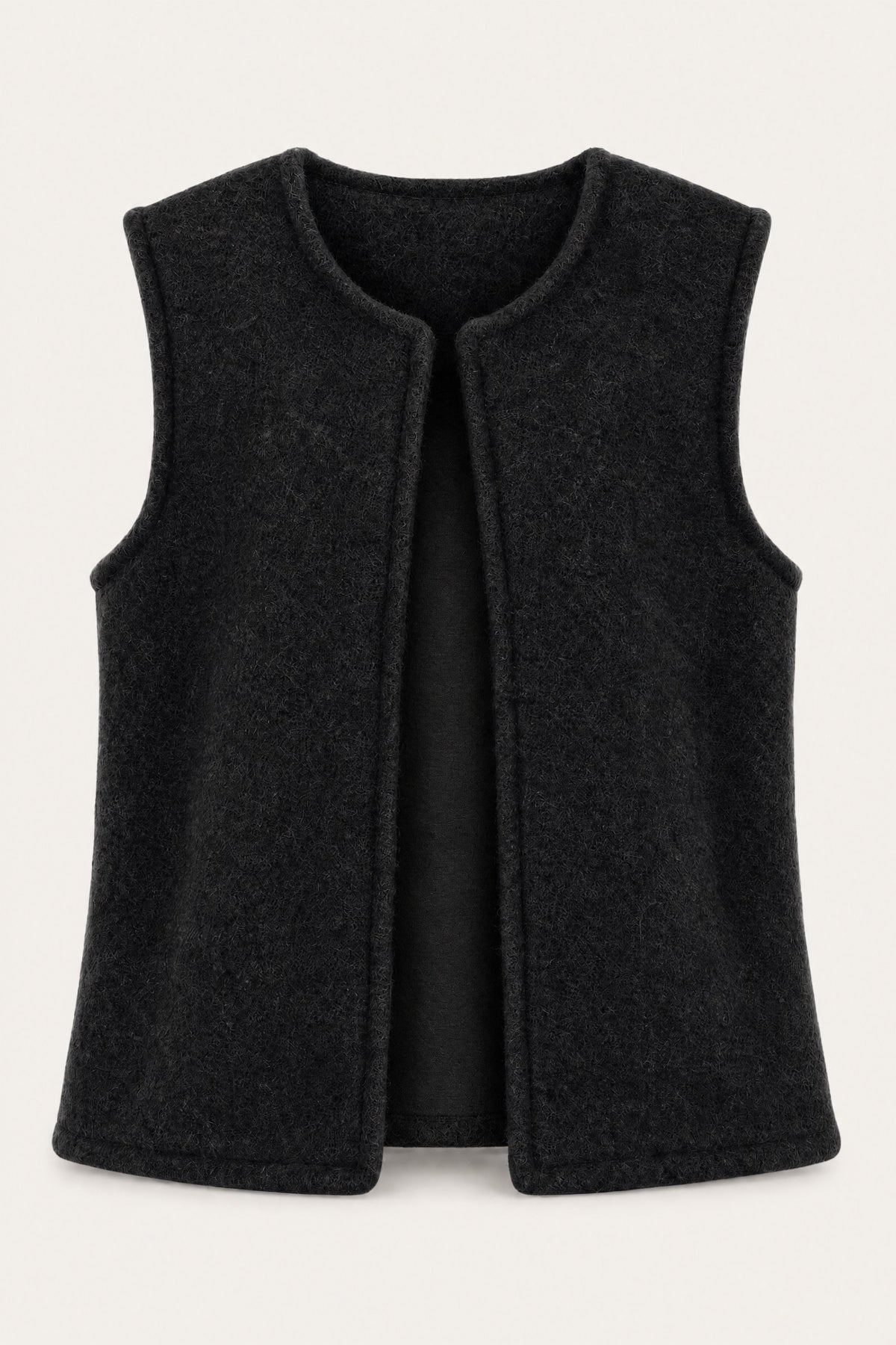 Gilet sans manches effet laine – Noir – vue de face – EMORA