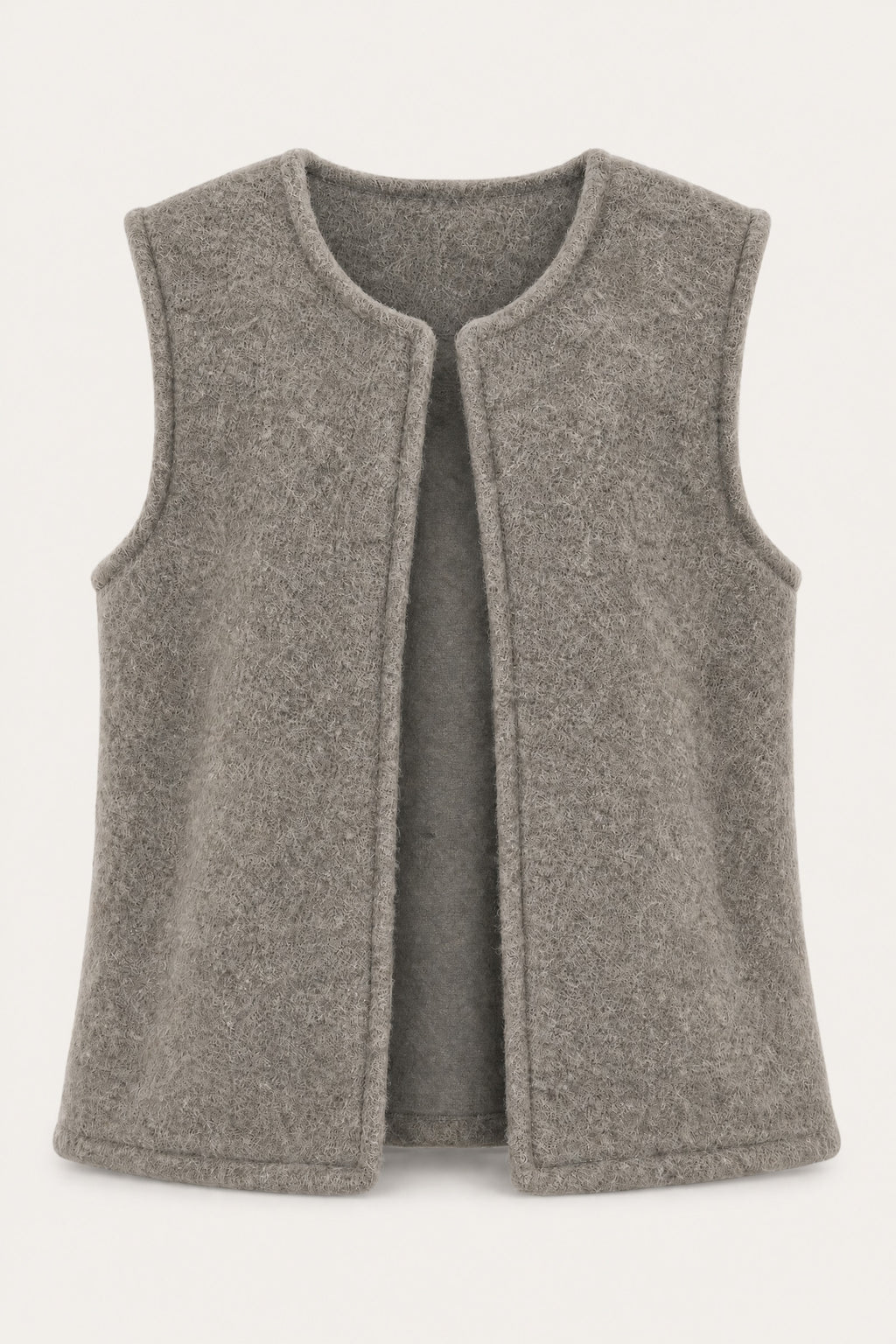 Gilet sans manches effet laine – Taupe – vue de face – EMORA
