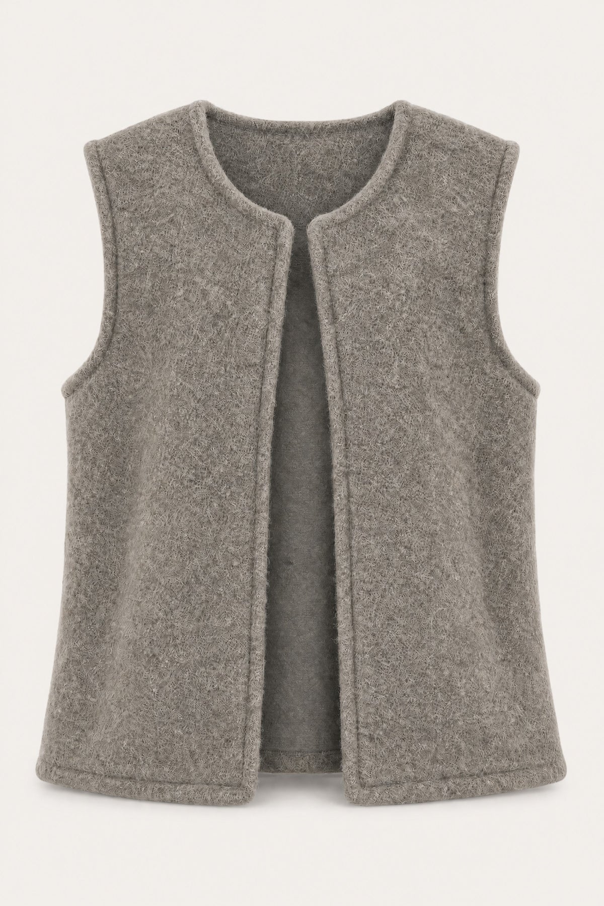 Gilet sans manches effet laine – Taupe – vue de face – EMORA